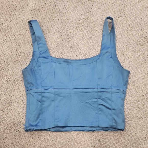 WILFRED Shine Satin Bustier Blue Tank Top Victorian XS Aritzia - Picture 4 of 6